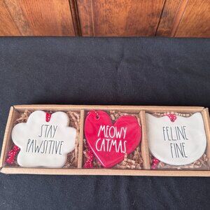 NWT Rae Dunn Artisan Collection Set of 3 Cat Inspired Christmas Ornaments